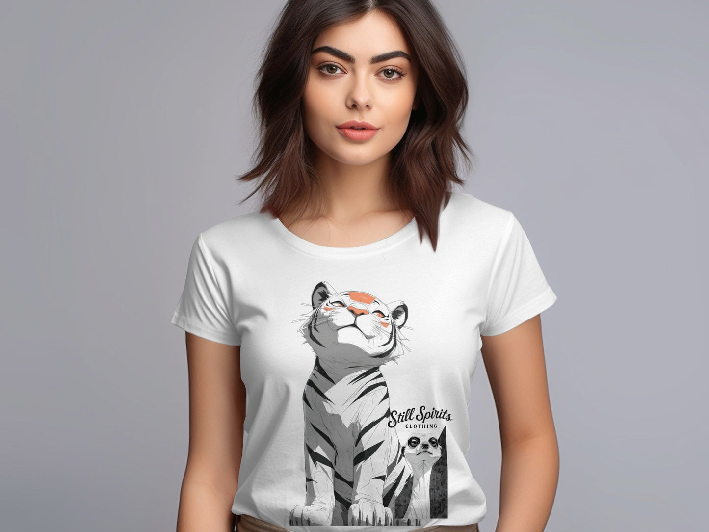 RMA APPAREL Tiger Meerkat Wildlife Unisex T-Shirt Sizes S - 5XL - Still Spirits White T-Shirt - RMA APPAREL - Roclla Media Apparel Store