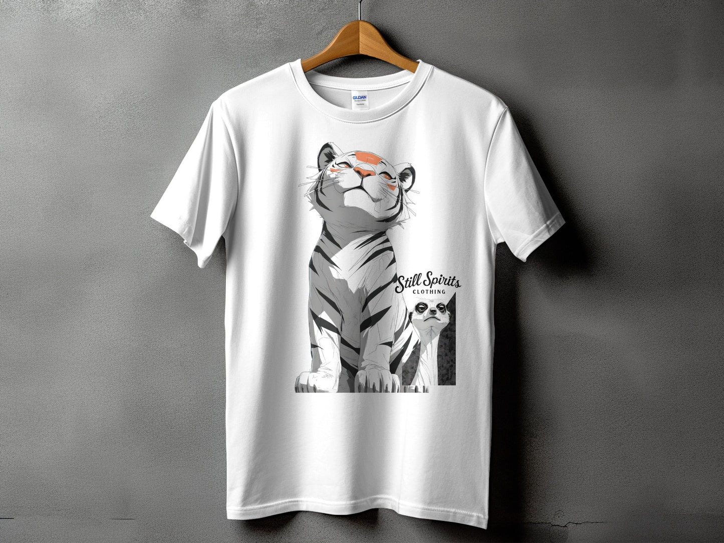 RMA APPAREL Tiger Meerkat Wildlife Unisex T-Shirt Sizes S - 5XL - Still Spirits White T-Shirt - RMA APPAREL - Roclla Media Apparel Store