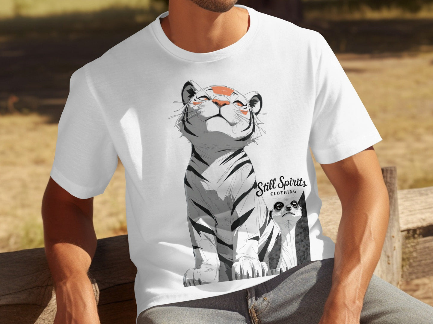 RMA APPAREL Tiger Meerkat Wildlife Unisex T-Shirt Sizes S - 5XL - Still Spirits White T-Shirt - RMA APPAREL - Roclla Media Apparel Store