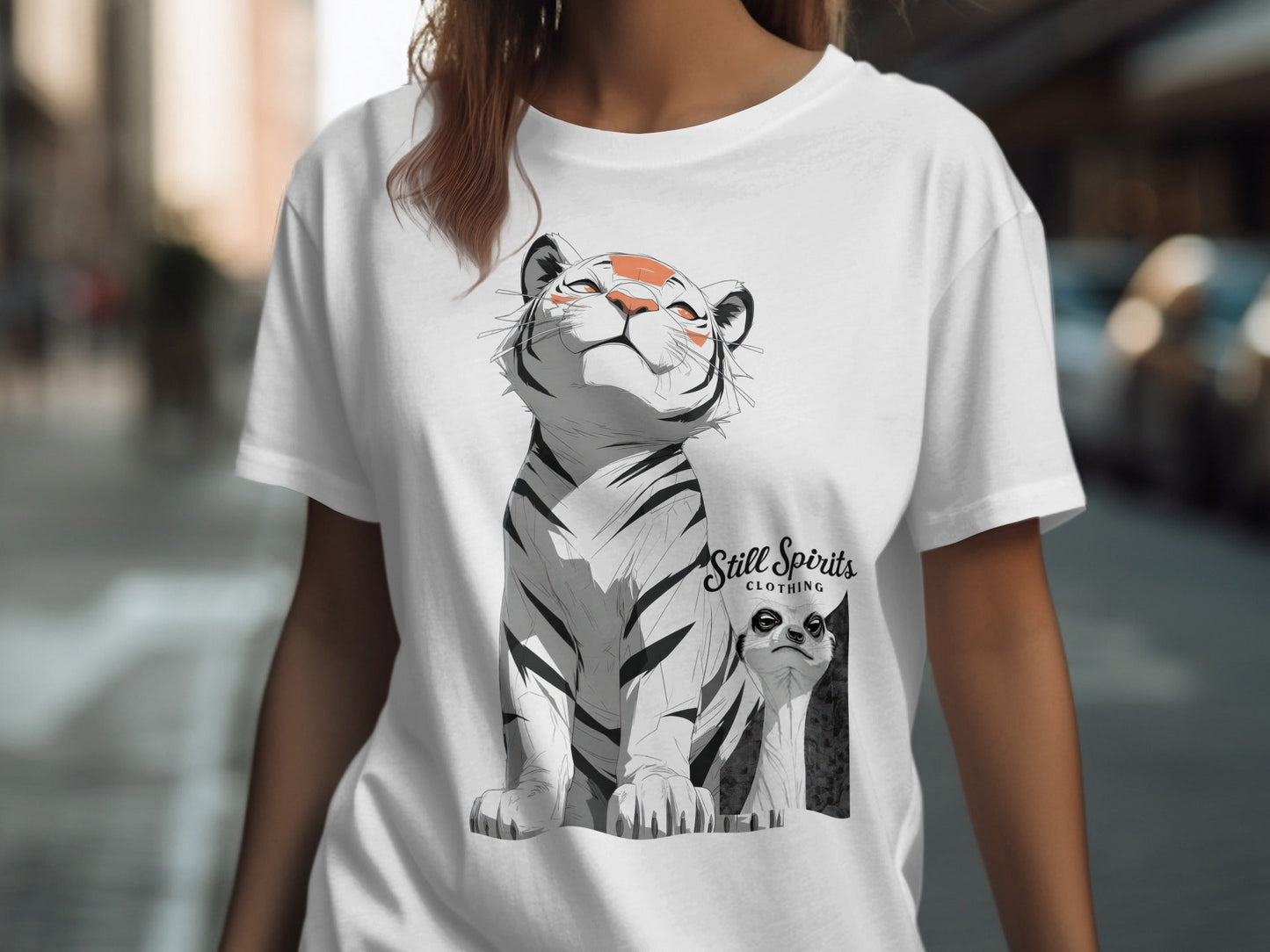 RMA APPAREL Tiger Meerkat Wildlife Unisex T-Shirt Sizes S - 5XL - Still Spirits White T-Shirt - RMA APPAREL - Roclla Media Apparel Store
