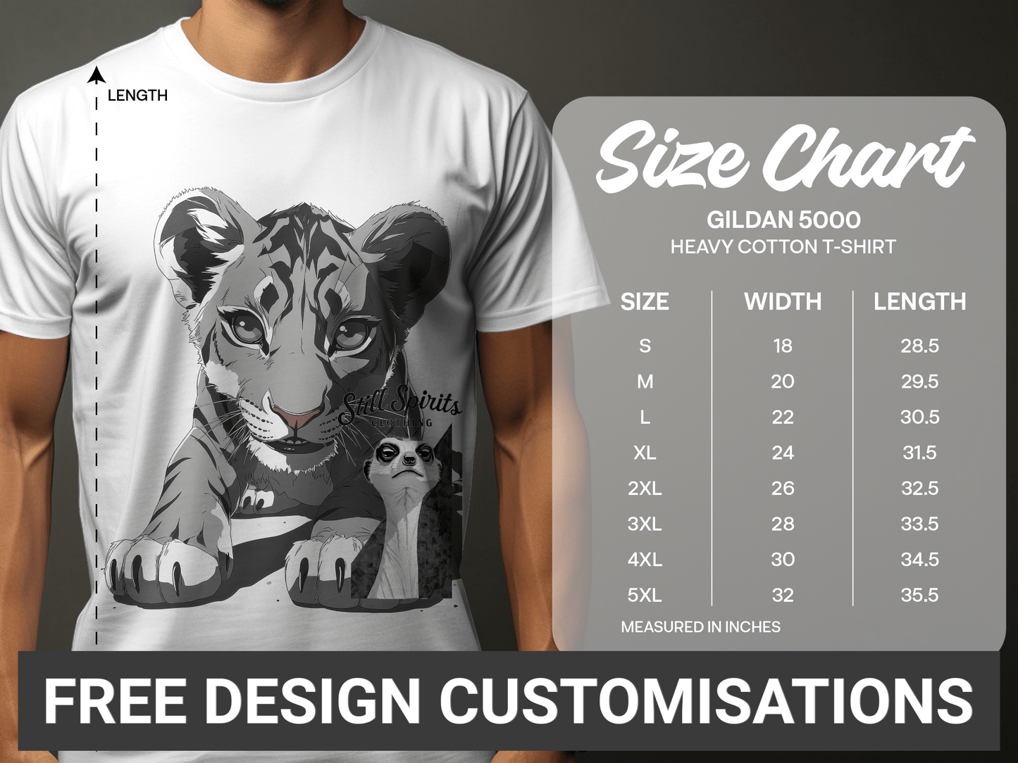 RMA APPAREL Tiger with Meerkat Wildlife Art T-Shirt - Still Spirits White T-Shirt - RMA APPAREL - Roclla Media Apparel Store