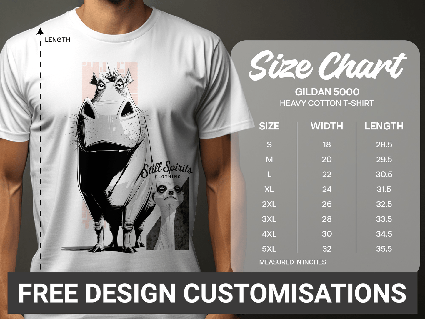RMA APPAREL Warthog Meerkat Wildlife Unisex T-Shirt Sizes 5XL - Still Spirits White T-Shirt - RMA APPAREL - Roclla Media Apparel Store