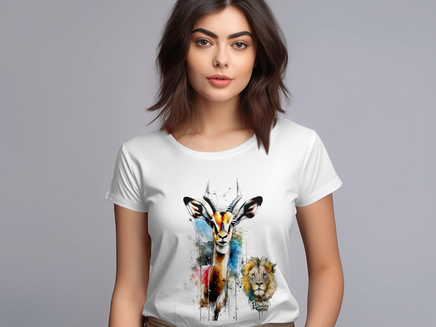 RMA APPAREL Watercolor Gazelle Lion Graphic Unisex T-Shirt - Flowing Emotions White T-Shirts - RMA APPAREL - Roclla Media Apparel Store