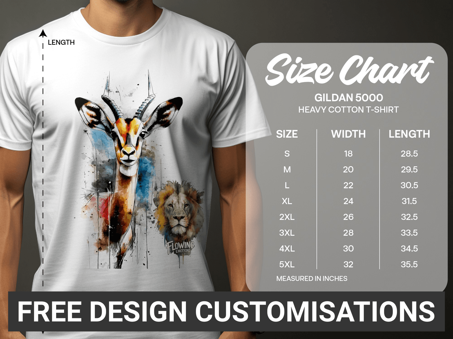 RMA APPAREL Watercolor Gazelle Lion Graphic Unisex T-Shirt - Flowing Emotions White T-Shirts - RMA APPAREL - Roclla Media Apparel Store