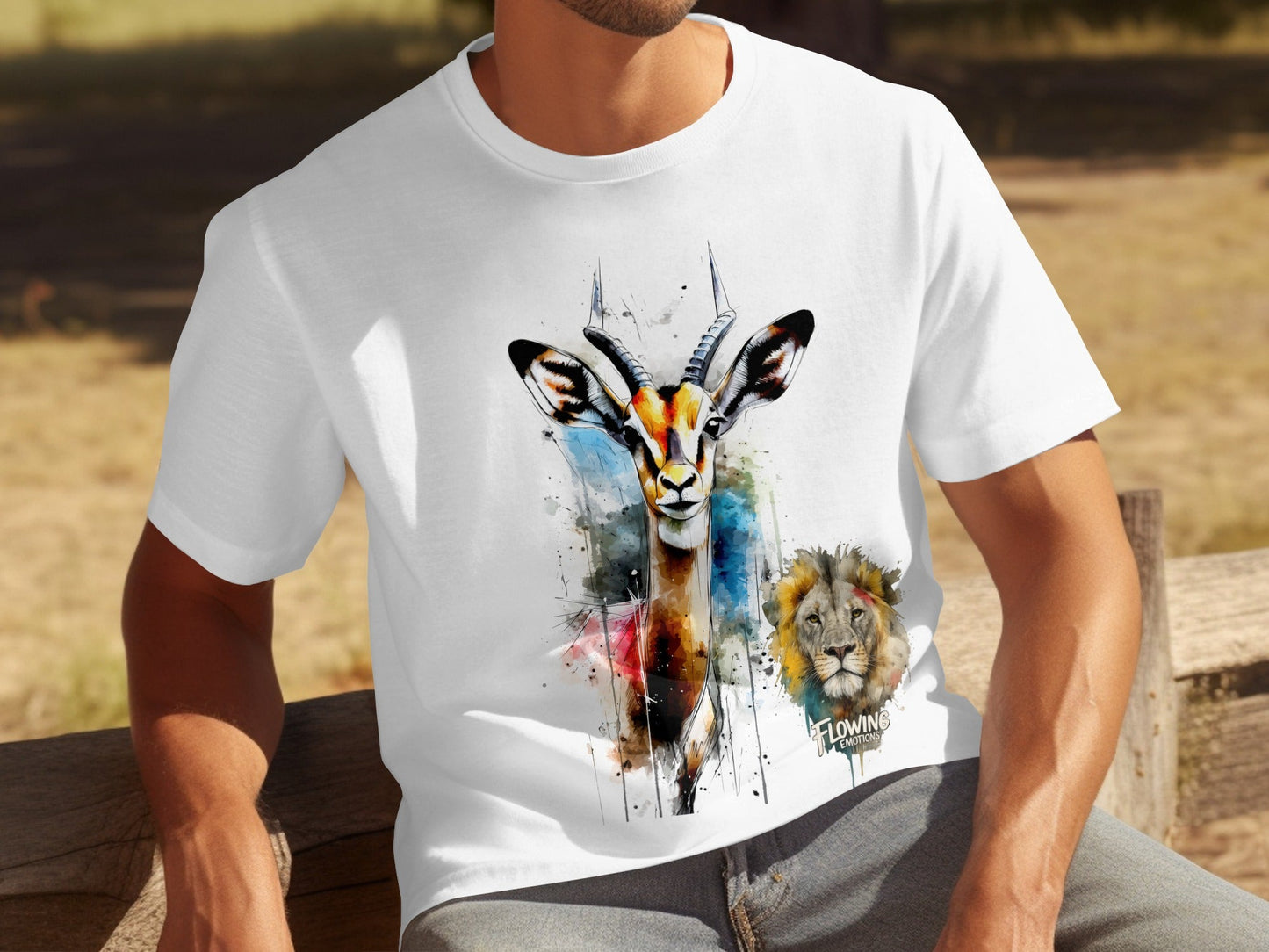RMA APPAREL Watercolor Gazelle Lion Graphic Unisex T-Shirt - Flowing Emotions White T-Shirts - RMA APPAREL - Roclla Media Apparel Store