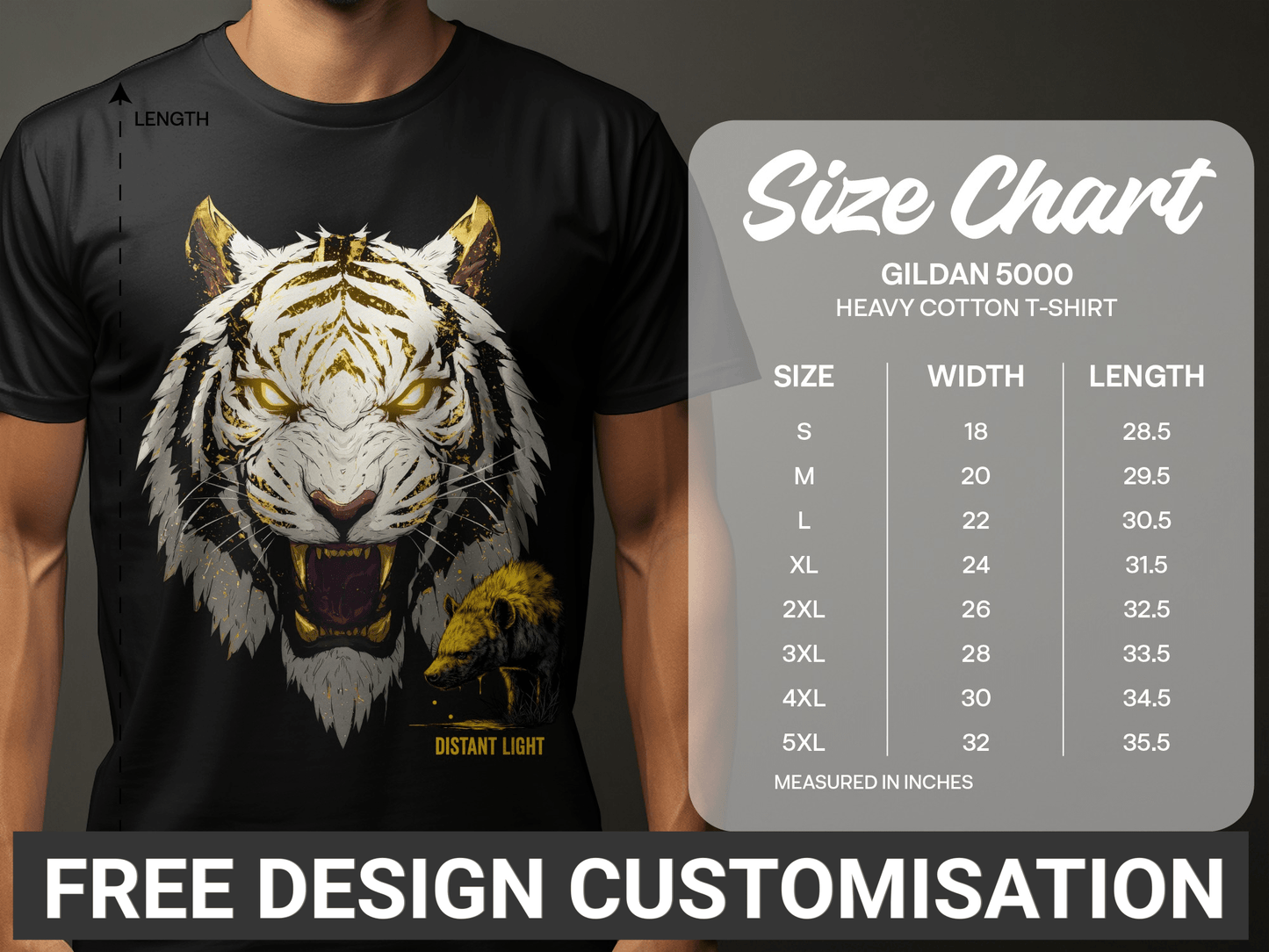 RMA APPAREL White Tiger Golden Illustration Art Unisex T-Shirt Product Type - Distant Light White T-Shirts - RMA APPAREL - Roclla Media Apparel Store