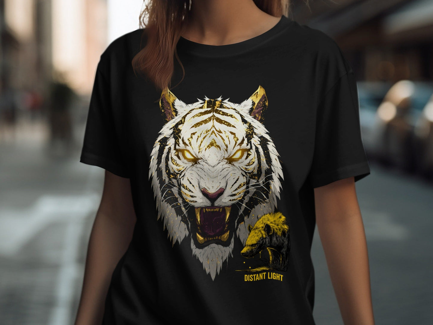RMA APPAREL White Tiger Golden Illustration Art Unisex T-Shirt Product Type - Distant Light White T-Shirts - RMA APPAREL - Roclla Media Apparel Store