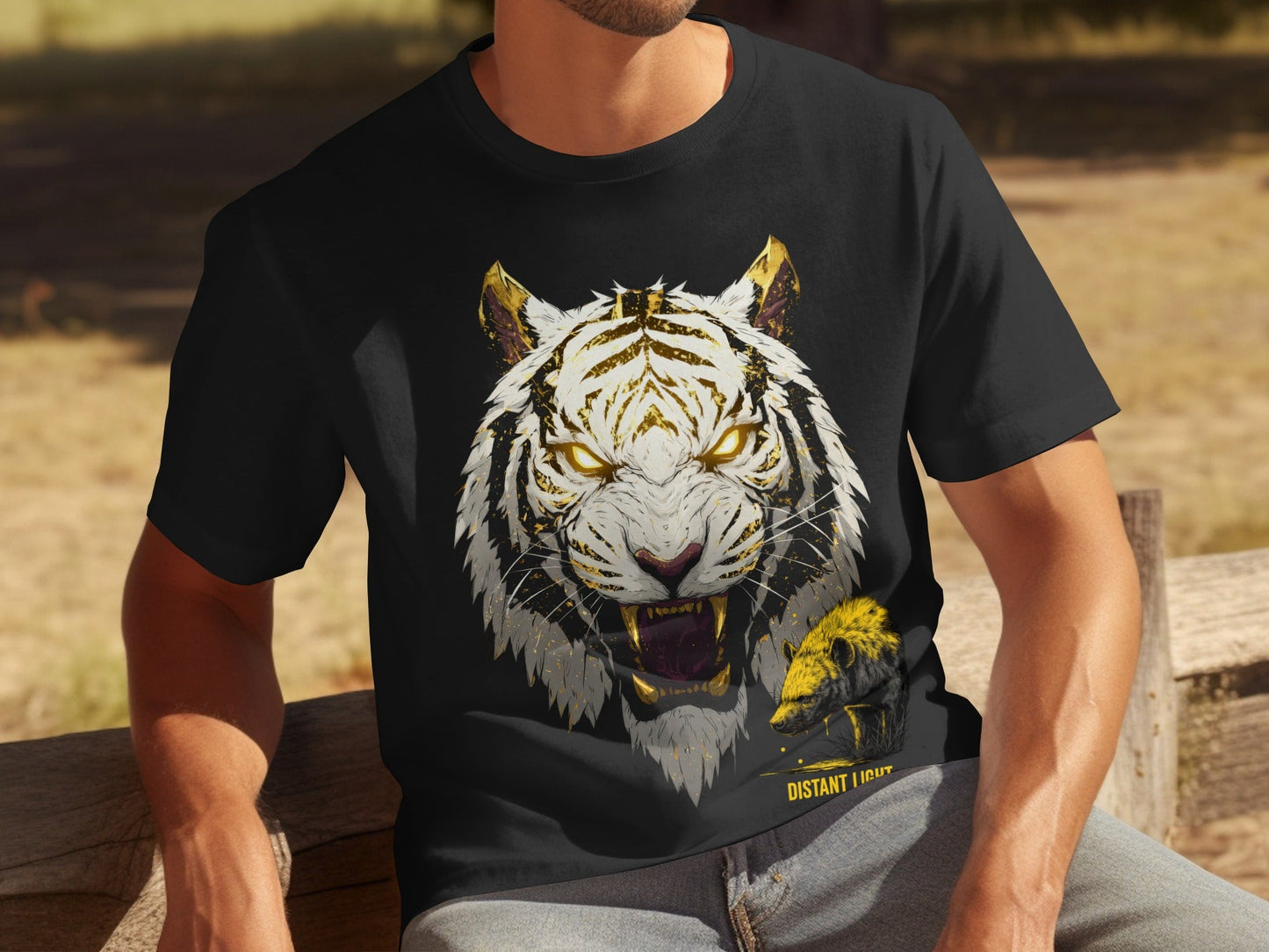 RMA APPAREL White Tiger Golden Illustration Art Unisex T-Shirt Product Type - Distant Light White T-Shirts - RMA APPAREL - Roclla Media Apparel Store