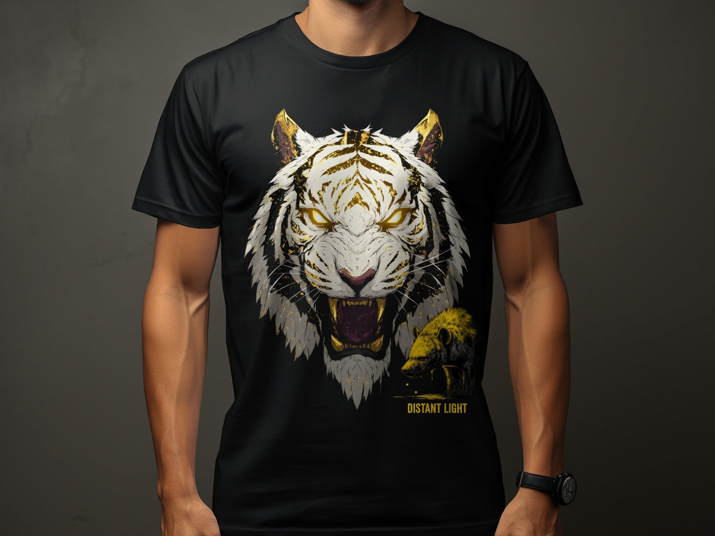 RMA APPAREL White Tiger Golden Illustration Art Unisex T-Shirt Product Type - Distant Light White T-Shirts - RMA APPAREL - Roclla Media Apparel Store
