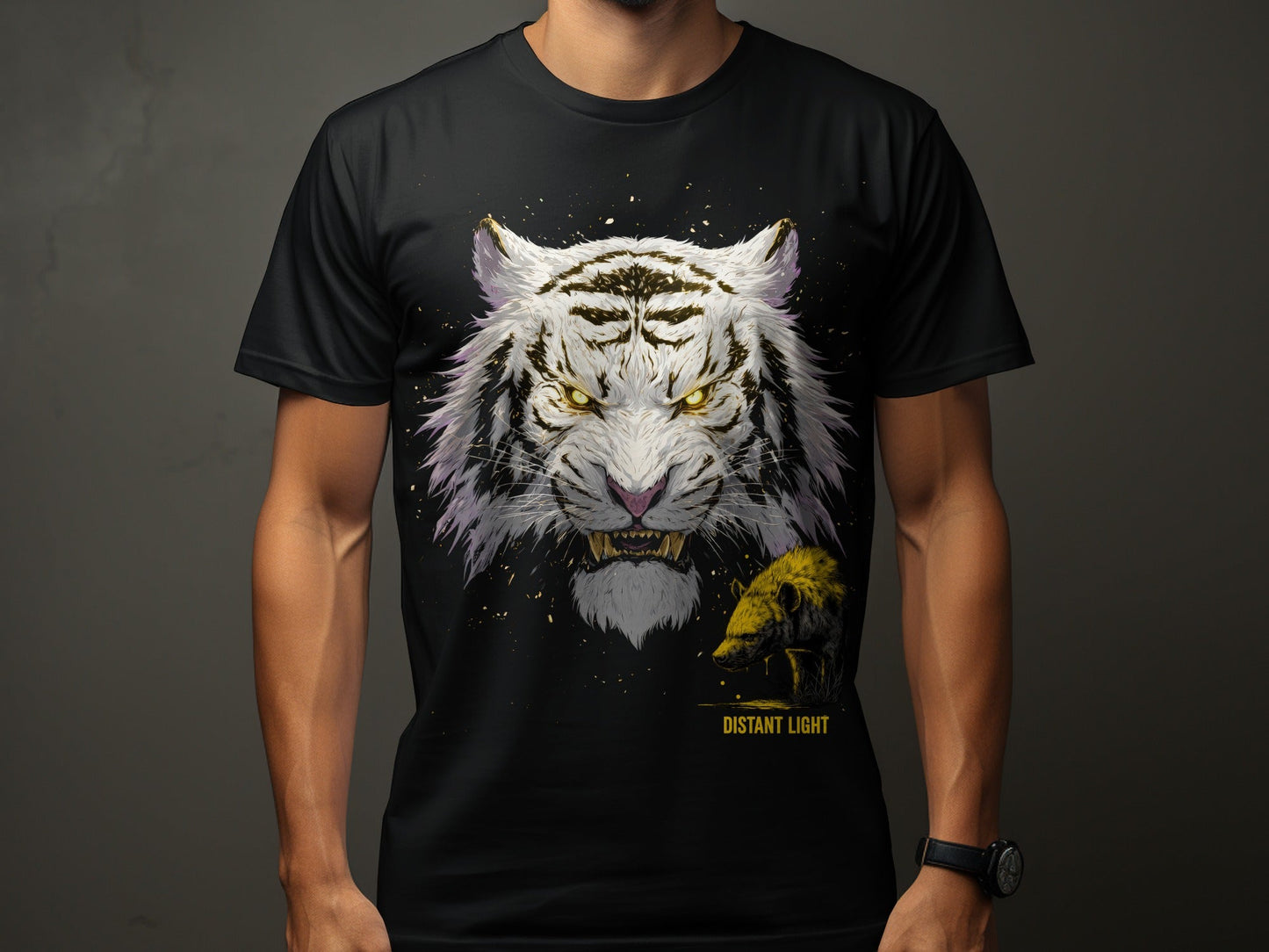 RMA APPAREL White Tiger Mammal Art Unisex T-Shirt Sizes - Distant Light White T-Shirts - RMA APPAREL - Roclla Media Apparel Store