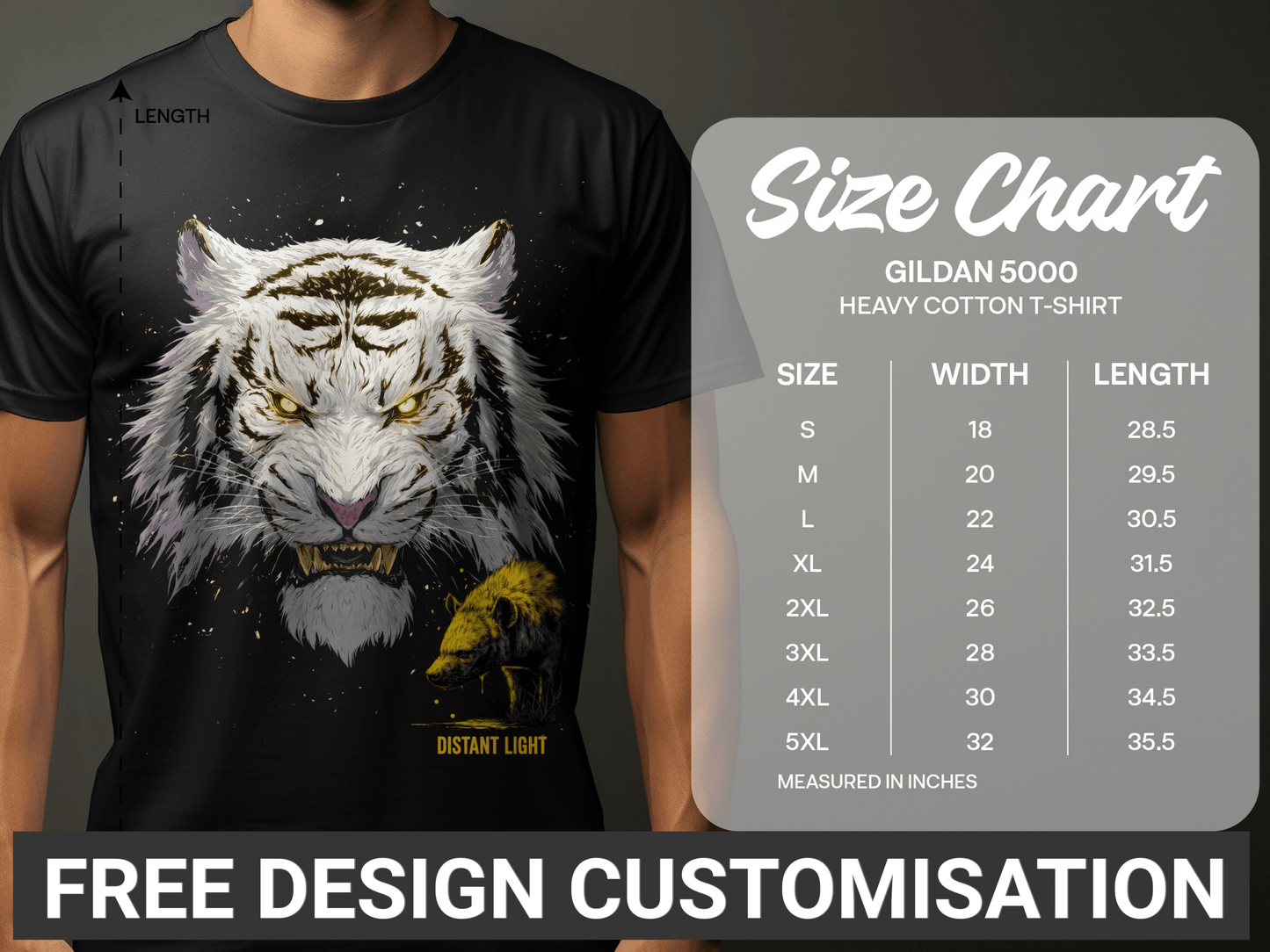 RMA APPAREL White Tiger Mammal Art Unisex T-Shirt Sizes - Distant Light White T-Shirts - RMA APPAREL - Roclla Media Apparel Store