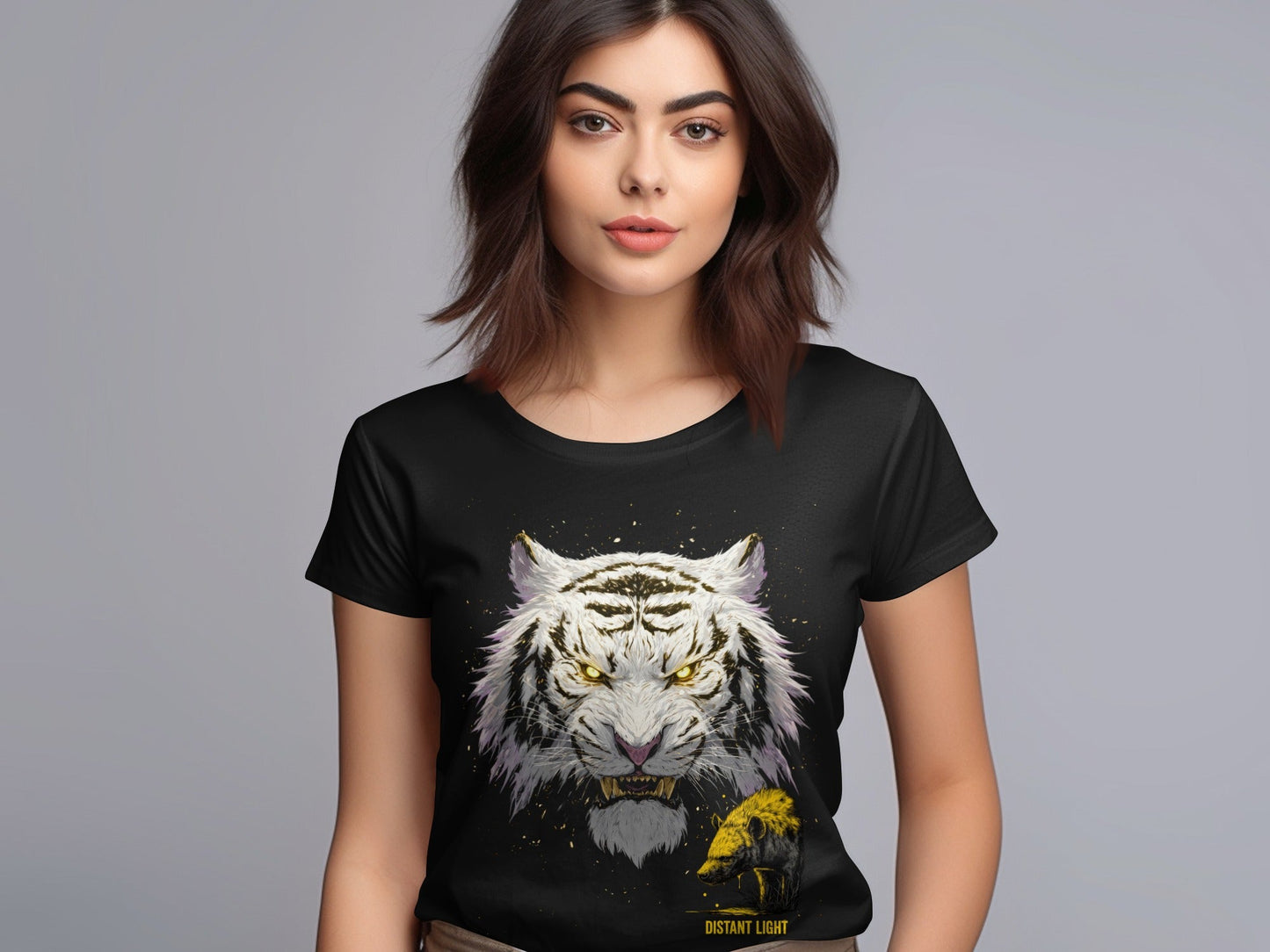 RMA APPAREL White Tiger Mammal Art Unisex T-Shirt Sizes - Distant Light White T-Shirts - RMA APPAREL - Roclla Media Apparel Store