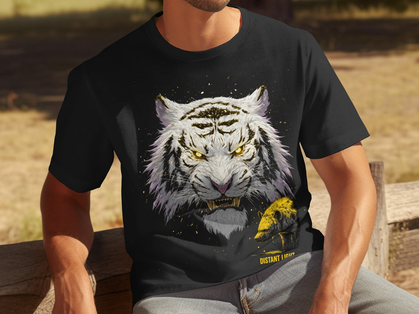 RMA APPAREL White Tiger Mammal Art Unisex T-Shirt Sizes - Distant Light White T-Shirts - RMA APPAREL - Roclla Media Apparel Store