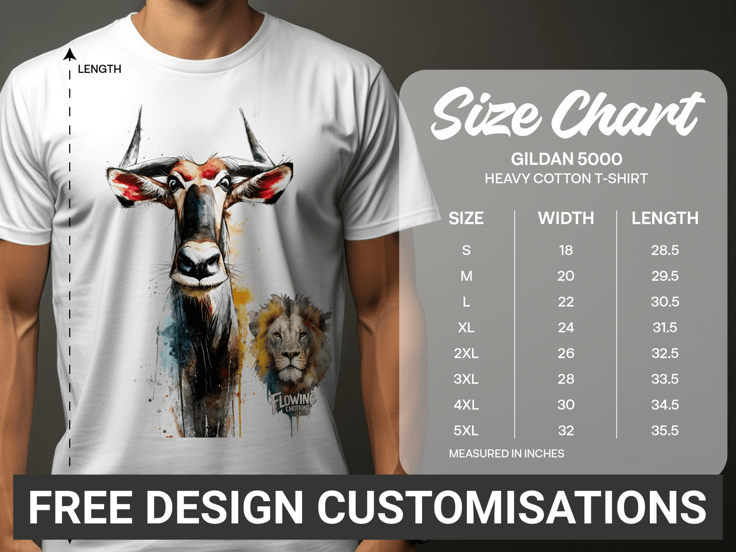 RMA APPAREL Wildebeest And Lion Wildlife Unisex T-Shirt - Flowing Emotions White T-Shirts - RMA APPAREL - Roclla Media Apparel Store