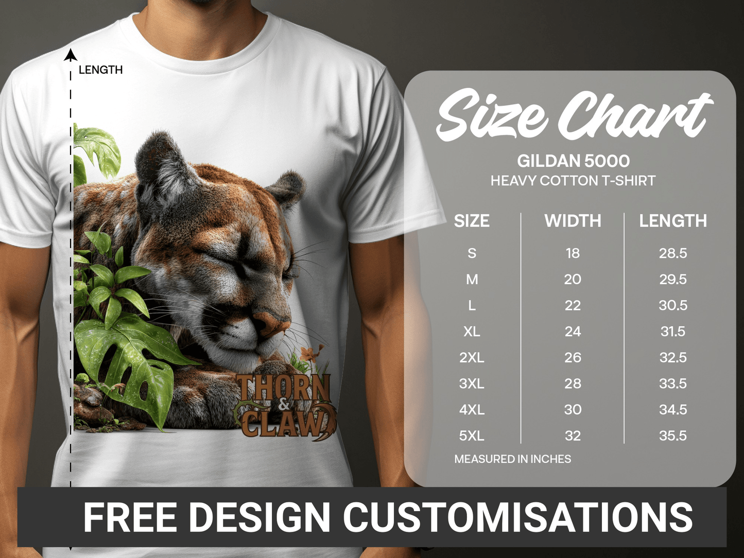 RMA APPAREL Wildlife Cougar Sizes S to 5XL Unisex T-Shirt - Thorn & Claw White T-Shirts - RMA APPAREL - Roclla Media Apparel Store