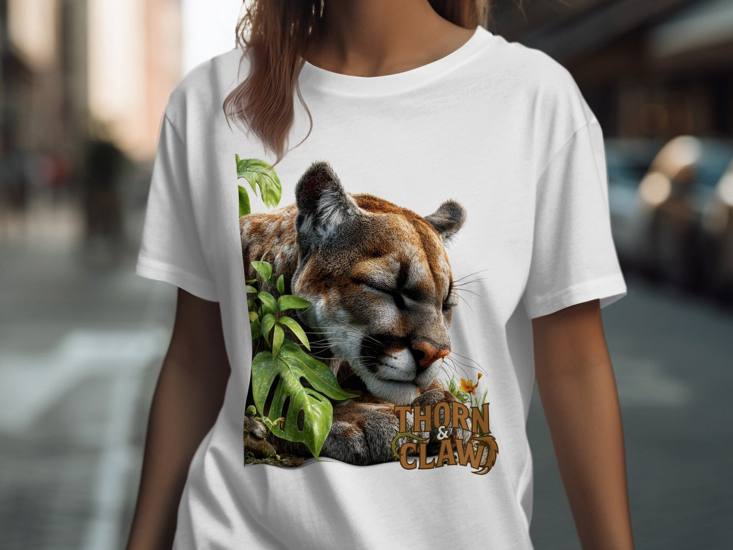 RMA APPAREL Wildlife Cougar Sizes S to 5XL Unisex T-Shirt - Thorn & Claw White T-Shirts - RMA APPAREL - Roclla Media Apparel Store