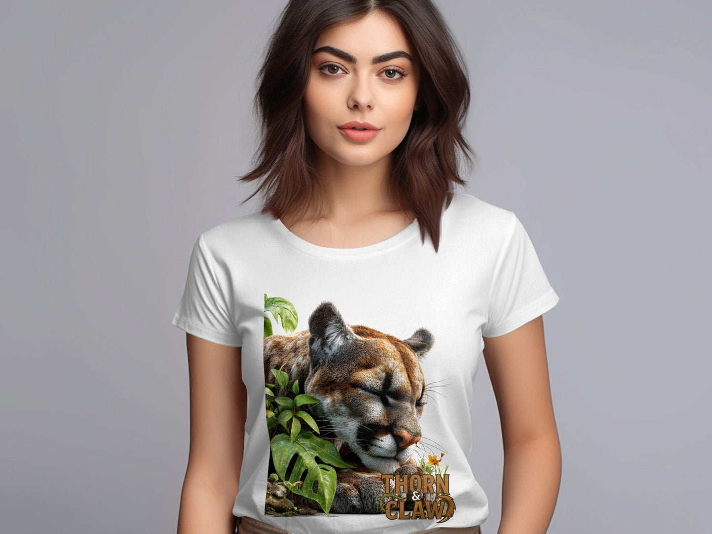 RMA APPAREL Wildlife Cougar Sizes S to 5XL Unisex T-Shirt - Thorn & Claw White T-Shirts - RMA APPAREL - Roclla Media Apparel Store
