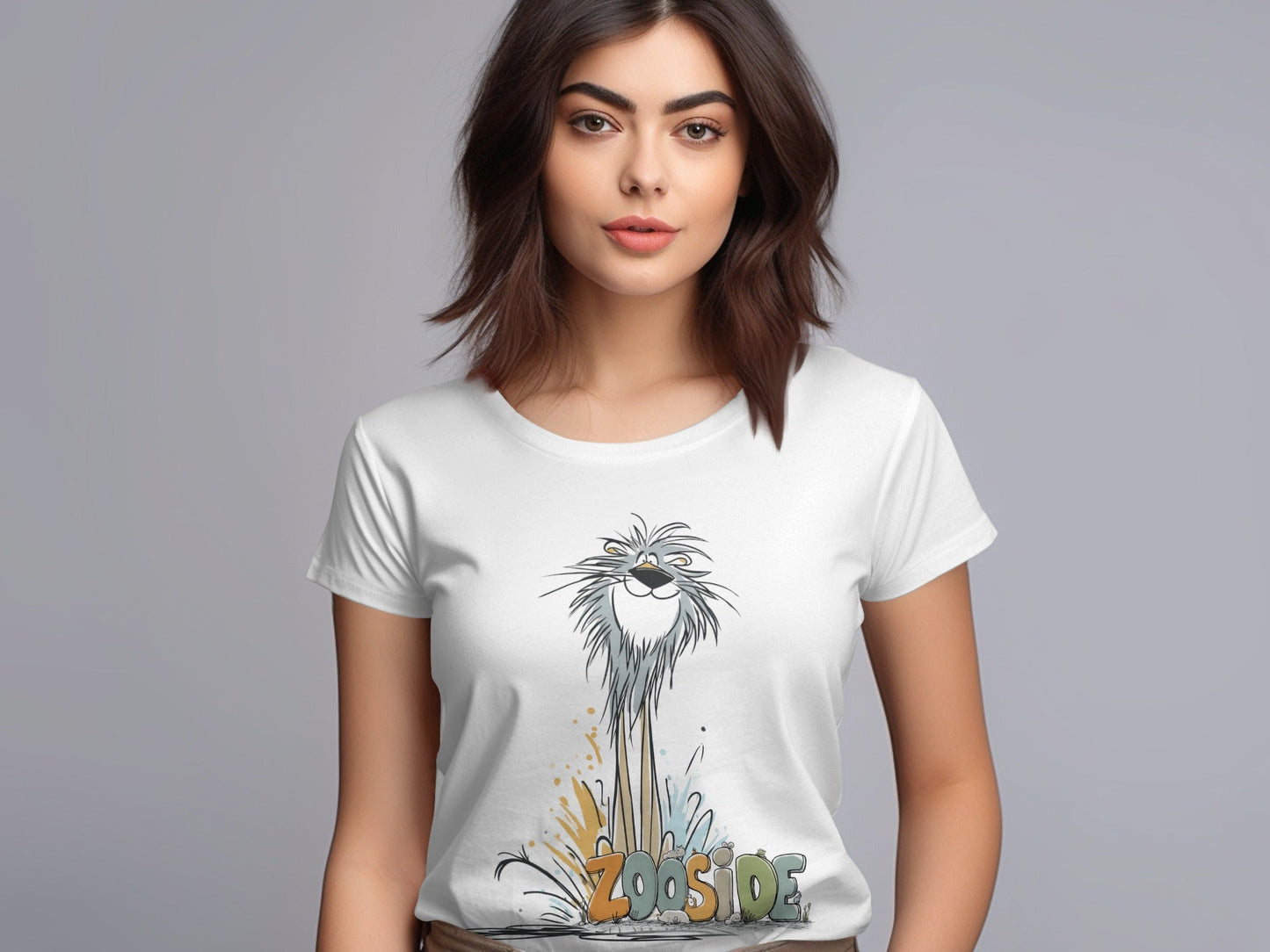 RMA APPAREL Zooside Lion Cartoon Design Unisex T-Shirt - Zooside White T-Shirts - RMA APPAREL - Roclla Media Apparel Store