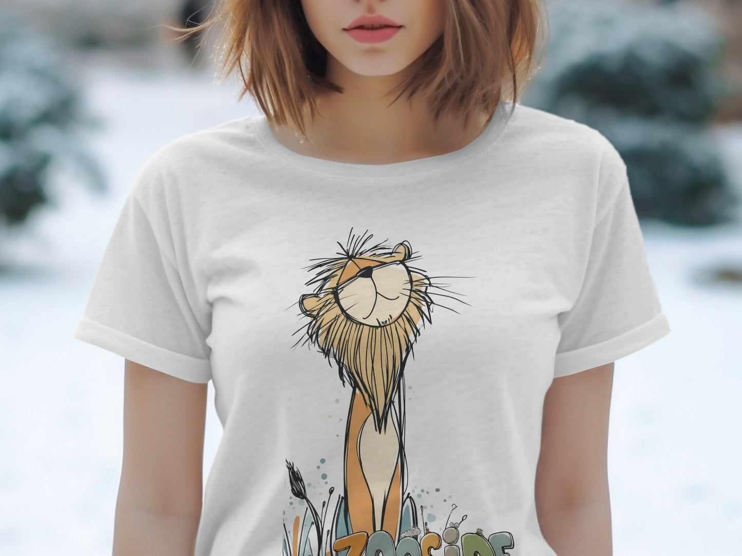 RMA APPAREL Zooside Lion Cute Wildlife Cartoon Sizes S - 5XL T-Shirt - Zooside White T-Shirts - RMA APPAREL - Roclla Media Apparel Store