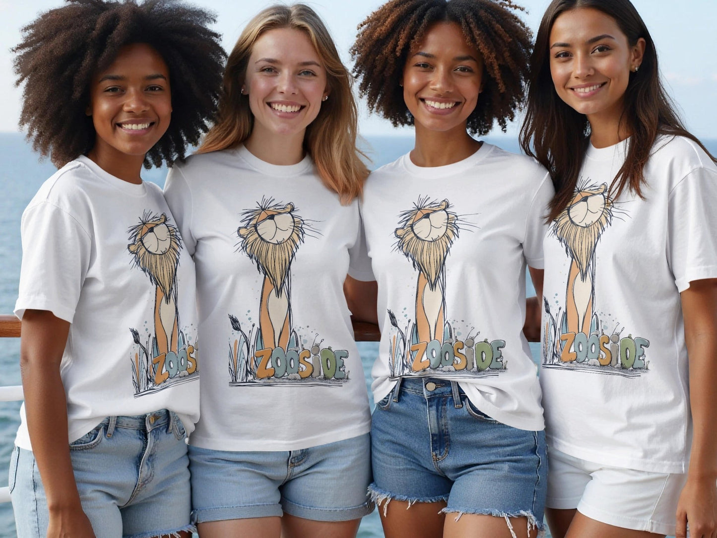 RMA APPAREL Zooside Lion Cute Wildlife Cartoon Sizes S - 5XL T-Shirt - Zooside White T-Shirts - RMA APPAREL - Roclla Media Apparel Store