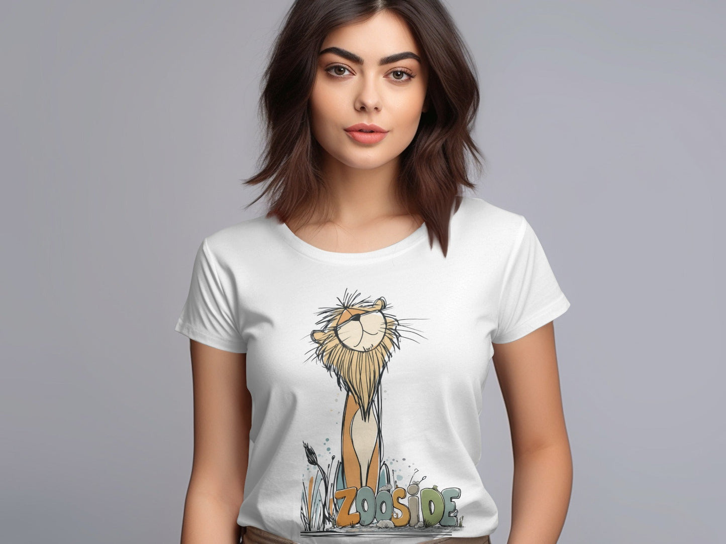 RMA APPAREL Zooside Lion Cute Wildlife Cartoon Sizes S - 5XL T-Shirt - Zooside White T-Shirts - RMA APPAREL - Roclla Media Apparel Store