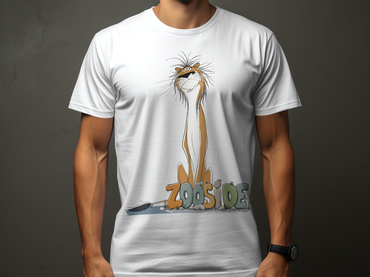 RMA APPAREL Zooside Lion Wildlife Funny Graphic Mens T-Shirt - Zooside White T-Shirts - RMA APPAREL - Roclla Media Apparel Store