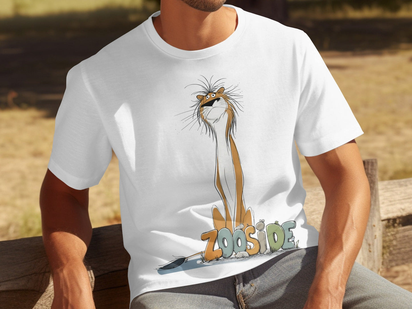 RMA APPAREL Zooside Lion Wildlife Funny Graphic Mens T-Shirt - Zooside White T-Shirts - RMA APPAREL - Roclla Media Apparel Store
