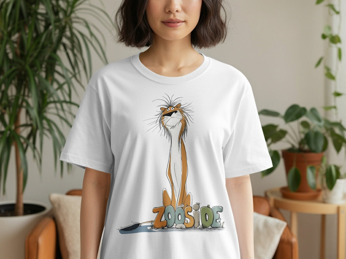 RMA APPAREL Zooside Lion Wildlife Funny Graphic Mens T-Shirt - Zooside White T-Shirts - RMA APPAREL - Roclla Media Apparel Store
