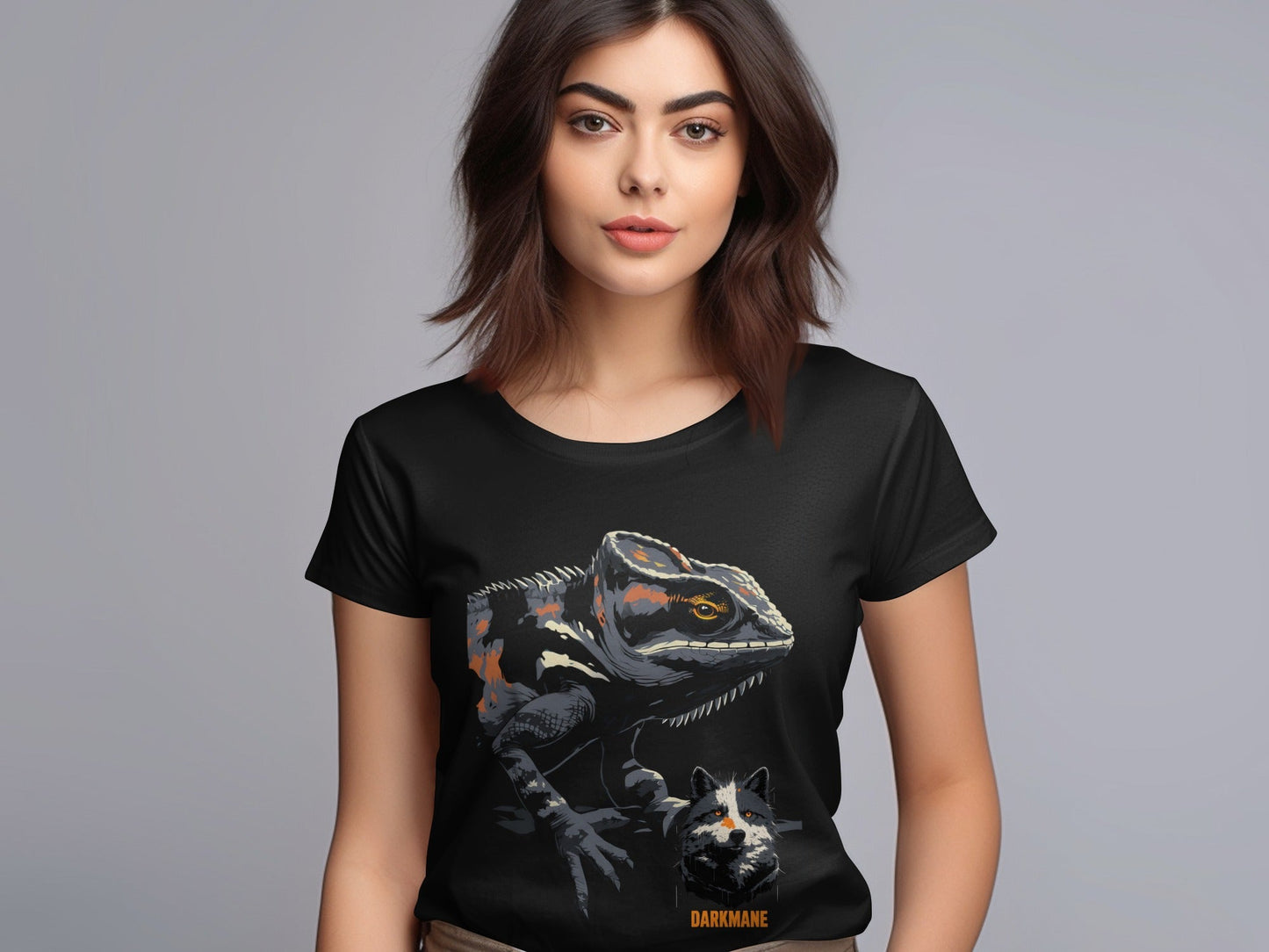 Street Art Chameleon And Wildlife Graphic Sizes S to 5XL T-Shirt - Darkmane Black T-Shirt - RMA APPAREL - Roclla Media Apparel Store