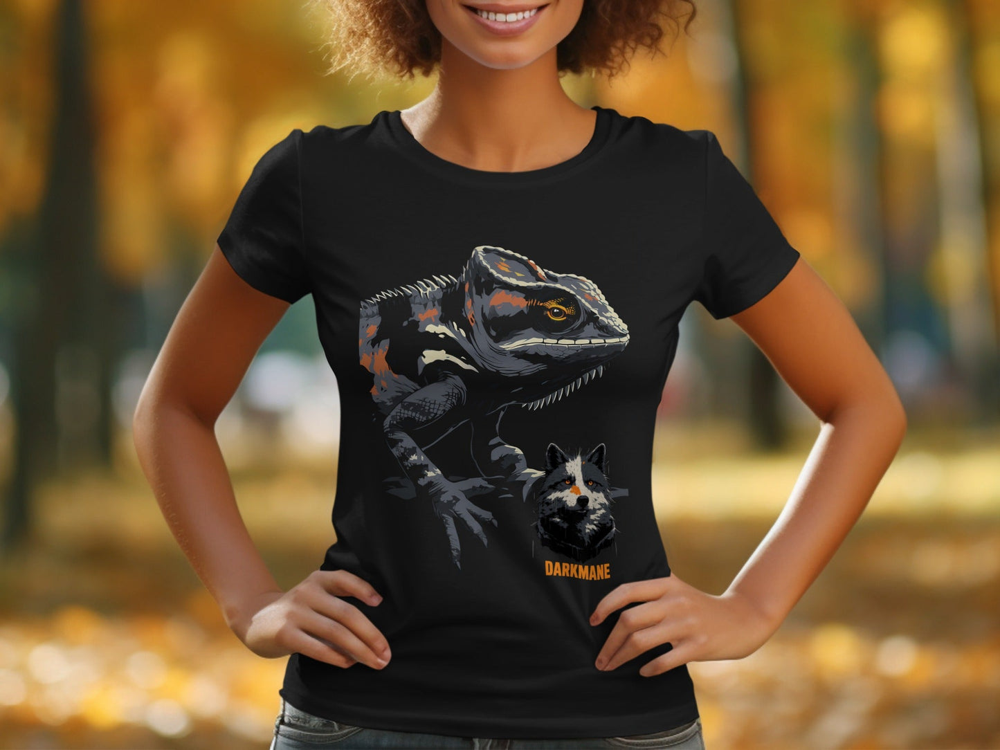Street Art Chameleon And Wildlife Graphic Sizes S to 5XL T-Shirt - Darkmane Black T-Shirt - RMA APPAREL - Roclla Media Apparel Store