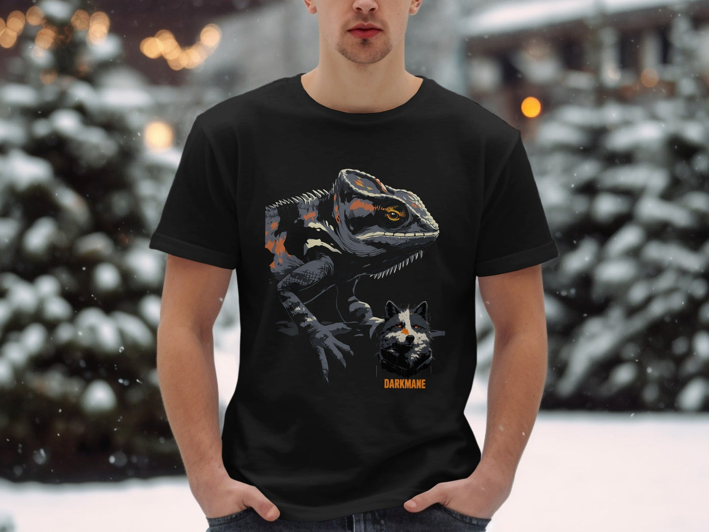 Street Art Chameleon And Wildlife Graphic Sizes S to 5XL T-Shirt - Darkmane Black T-Shirt - RMA APPAREL - Roclla Media Apparel Store