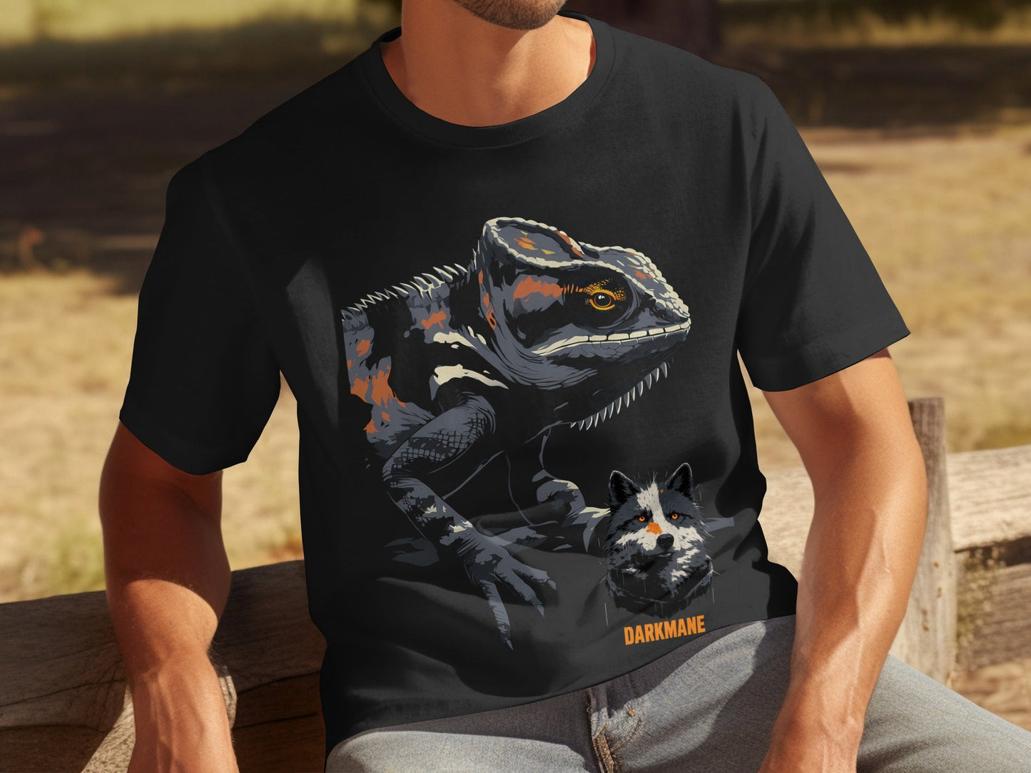 Street Art Chameleon And Wildlife Graphic Sizes S to 5XL T-Shirt - Darkmane Black T-Shirt - RMA APPAREL - Roclla Media Apparel Store