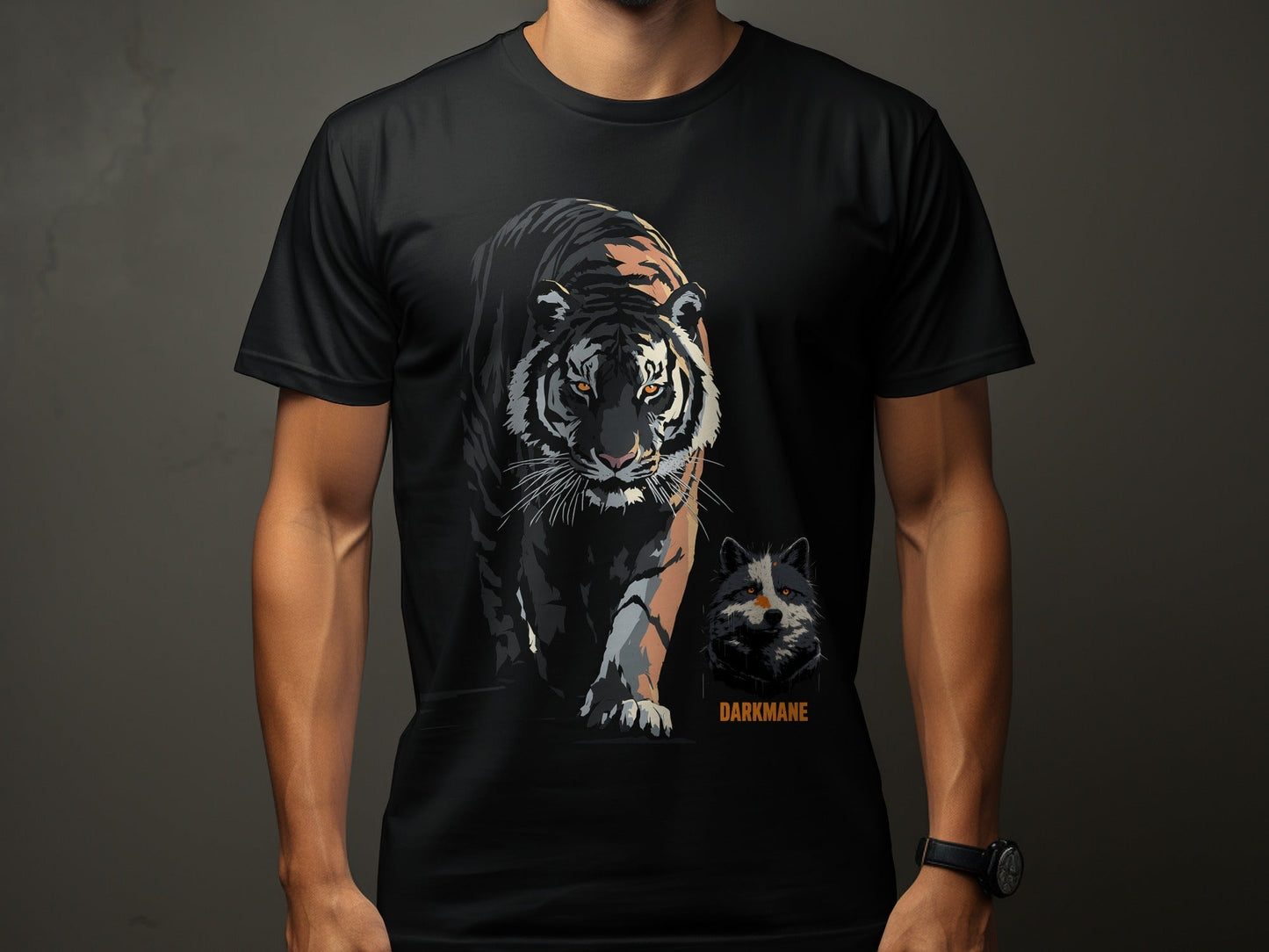 Street Art Darkmane Tiger Wildlife Mens Sizes S to 5XL T-Shirt - Darkmane Black T-Shirt - RMA APPAREL - Roclla Media Apparel Store