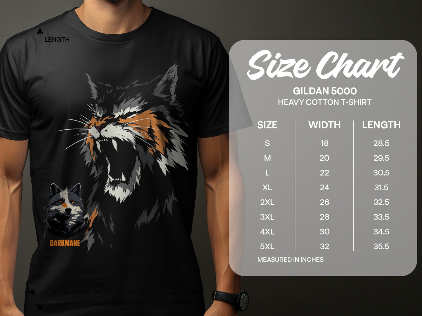 Street Art Darkmane Wildlife Graphic Unisex T-Shirt Sizes S - 5XL - Darkmane Black T-Shirt - RMA APPAREL - Roclla Media Apparel Store