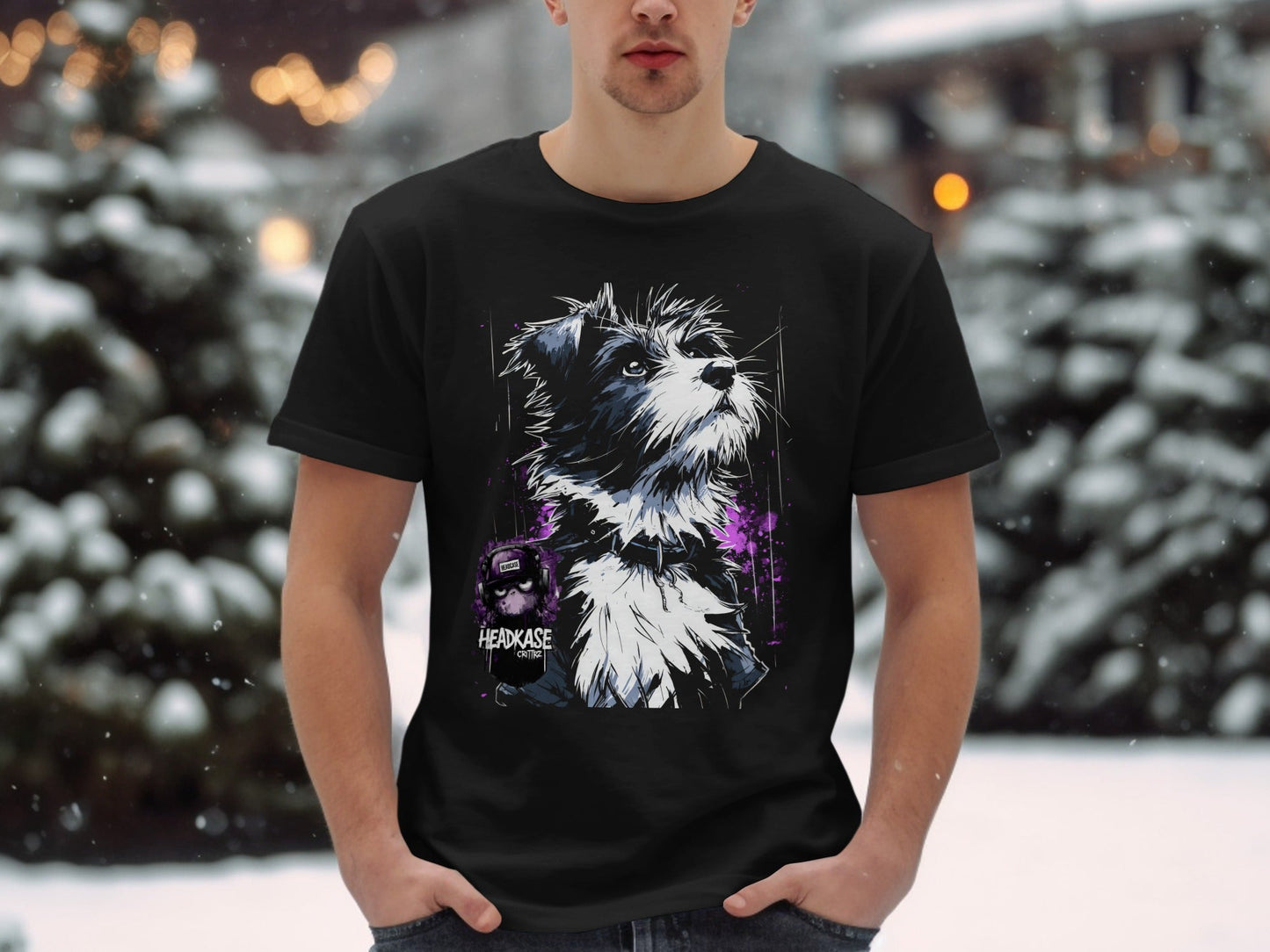 Street Art Dog Design Unisex Sizes S to 5XL T-Shirt - Headcase Crittrz Black T-Shirt - RMA APPAREL - Roclla Media Apparel Store