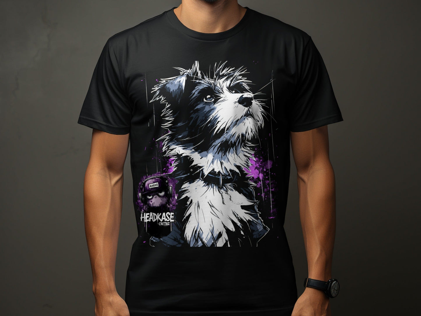 Street Art Dog Design Unisex Sizes S to 5XL T-Shirt - Headcase Crittrz Black T-Shirt - RMA APPAREL - Roclla Media Apparel Store