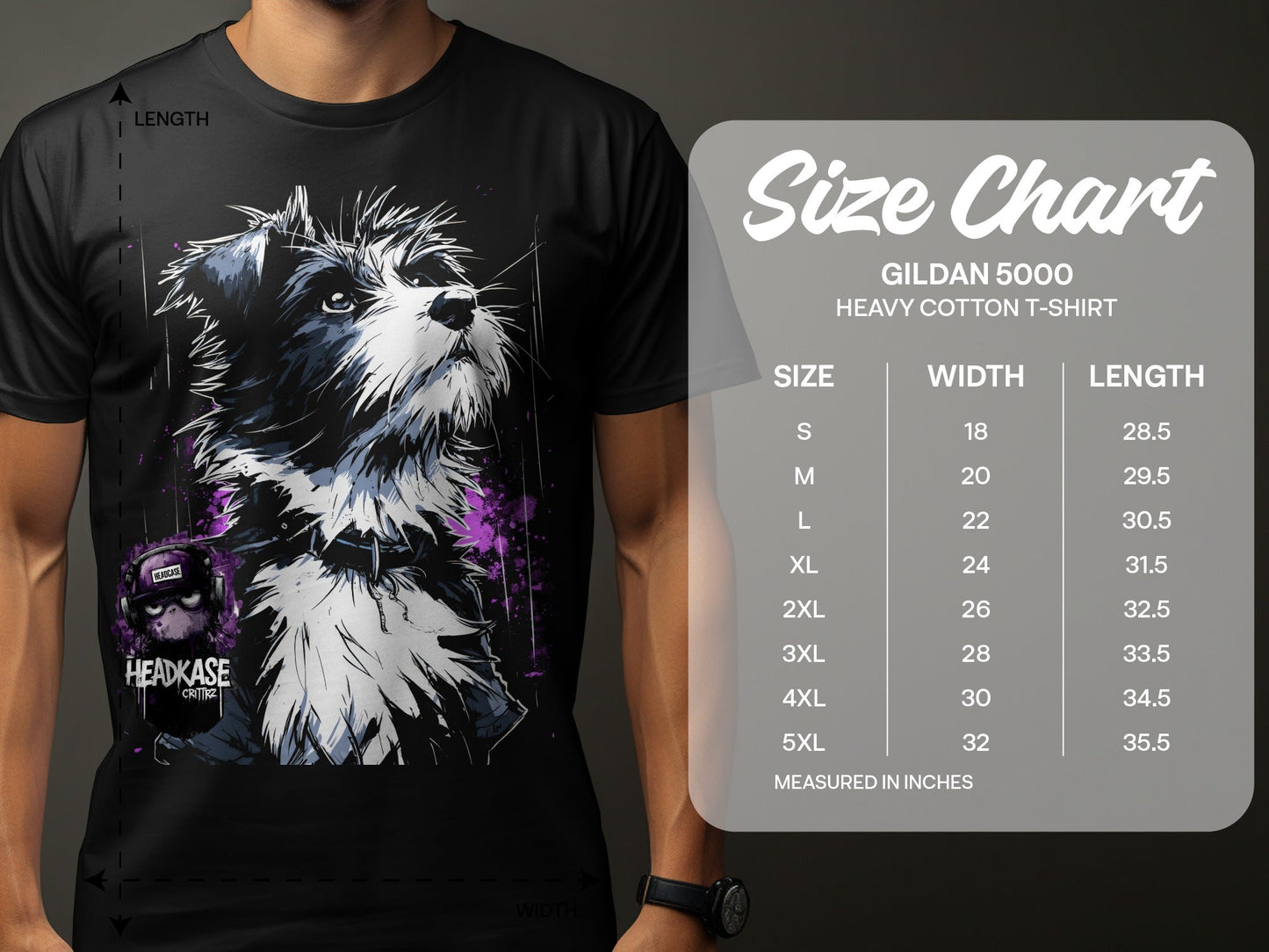 Street Art Dog Design Unisex Sizes S to 5XL T-Shirt - Headcase Crittrz Black T-Shirt - RMA APPAREL - Roclla Media Apparel Store