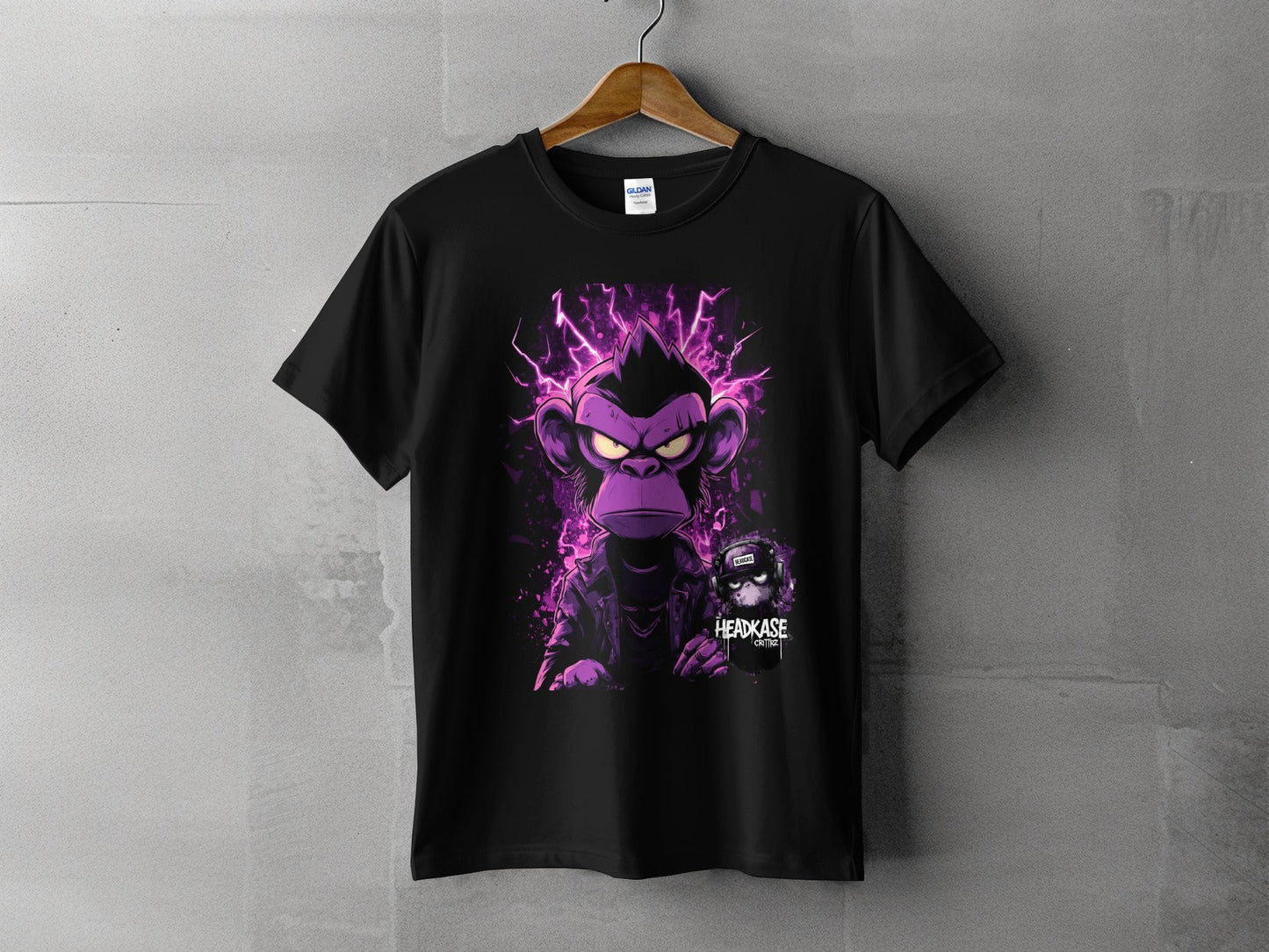 Street Art Electric Monkey Unisex Sizes S to 5XL T-Shirt - Headcase Crittrz Black T-Shirt - RMA APPAREL - Roclla Media Apparel Store