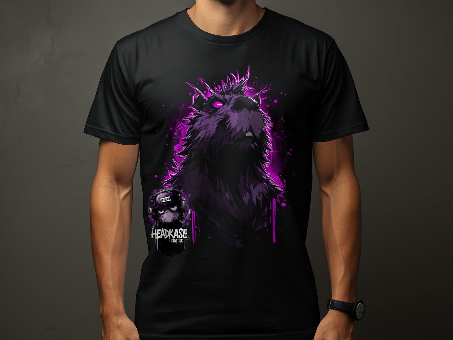 Street Art Fierce Wolf Graphic Mens T-Shirt Sizes S to 5XL - Headcase Crittrz Black T-Shirt - RMA APPAREL - Roclla Media Apparel Store