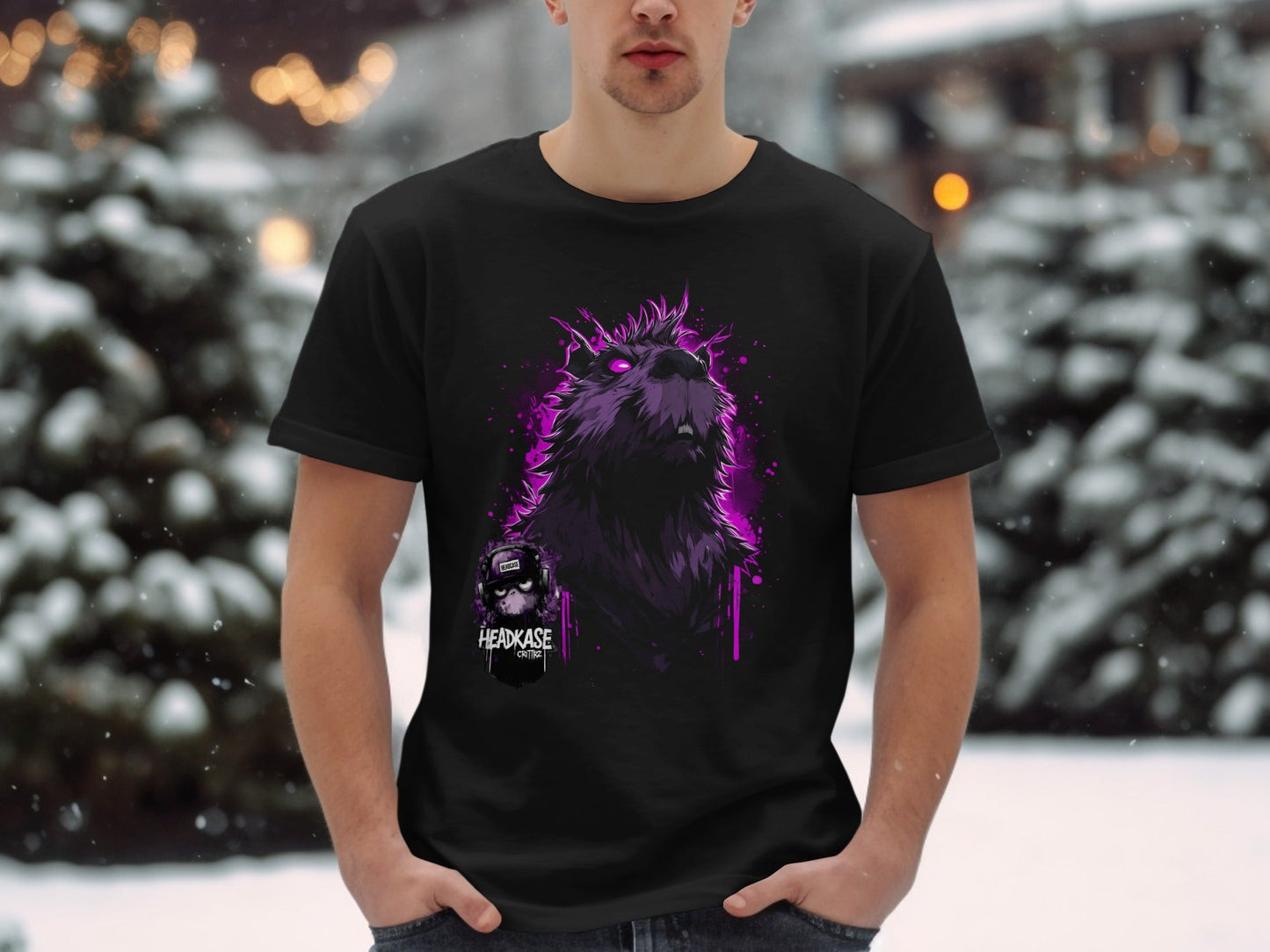 Street Art Fierce Wolf Graphic Mens T-Shirt Sizes S to 5XL - Headcase Crittrz Black T-Shirt - RMA APPAREL - Roclla Media Apparel Store