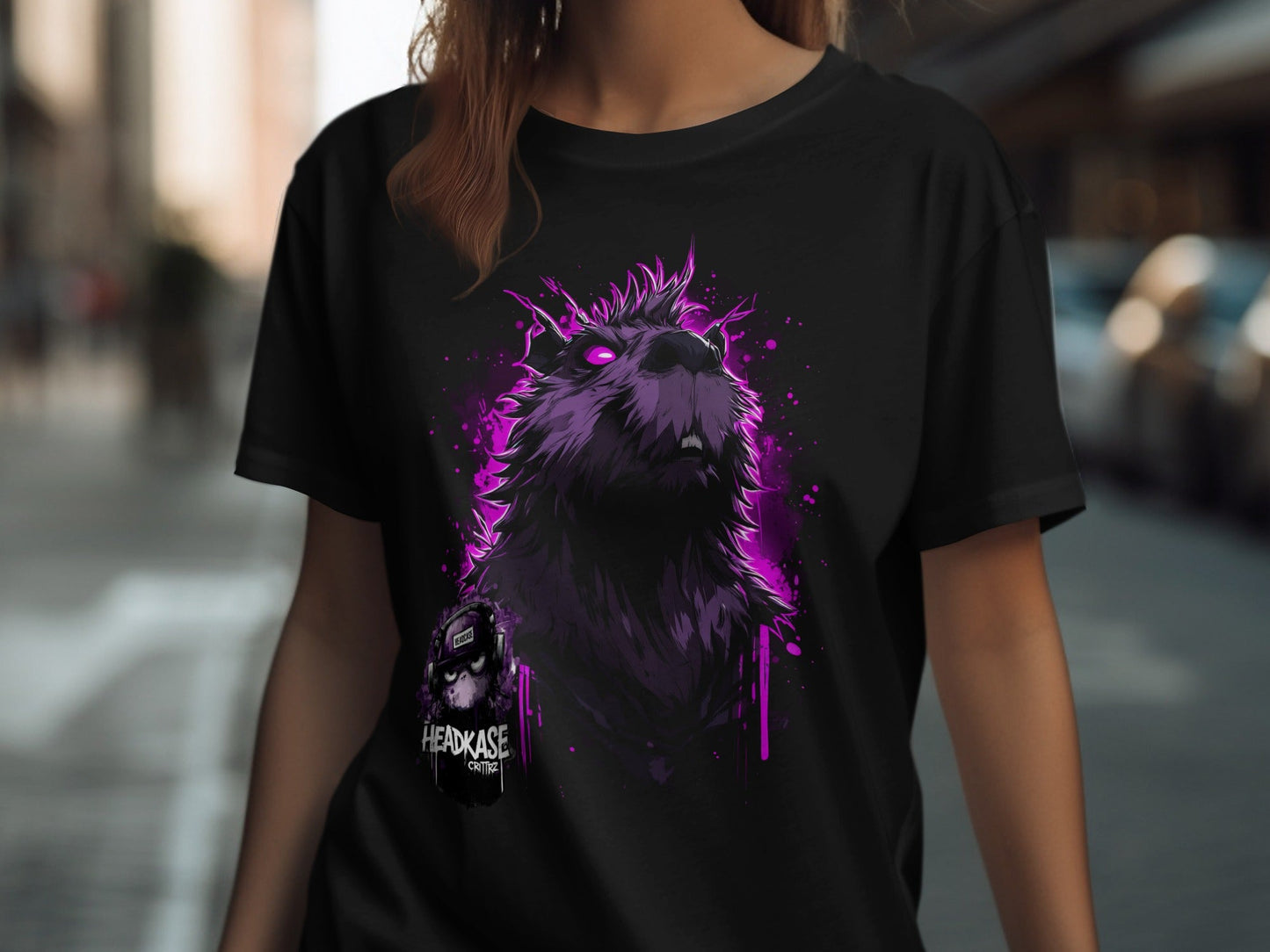 Street Art Fierce Wolf Graphic Mens T-Shirt Sizes S to 5XL - Headcase Crittrz Black T-Shirt - RMA APPAREL - Roclla Media Apparel Store