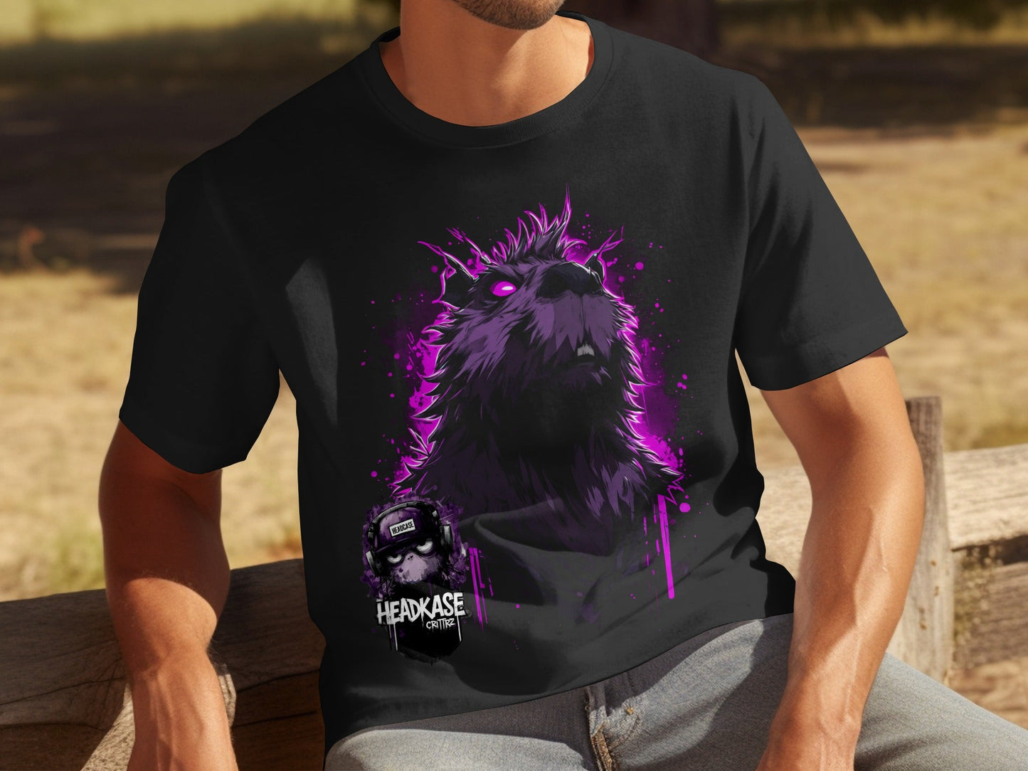 Street Art Fierce Wolf Graphic Mens T-Shirt Sizes S to 5XL - Headcase Crittrz Black T-Shirt - RMA APPAREL - Roclla Media Apparel Store