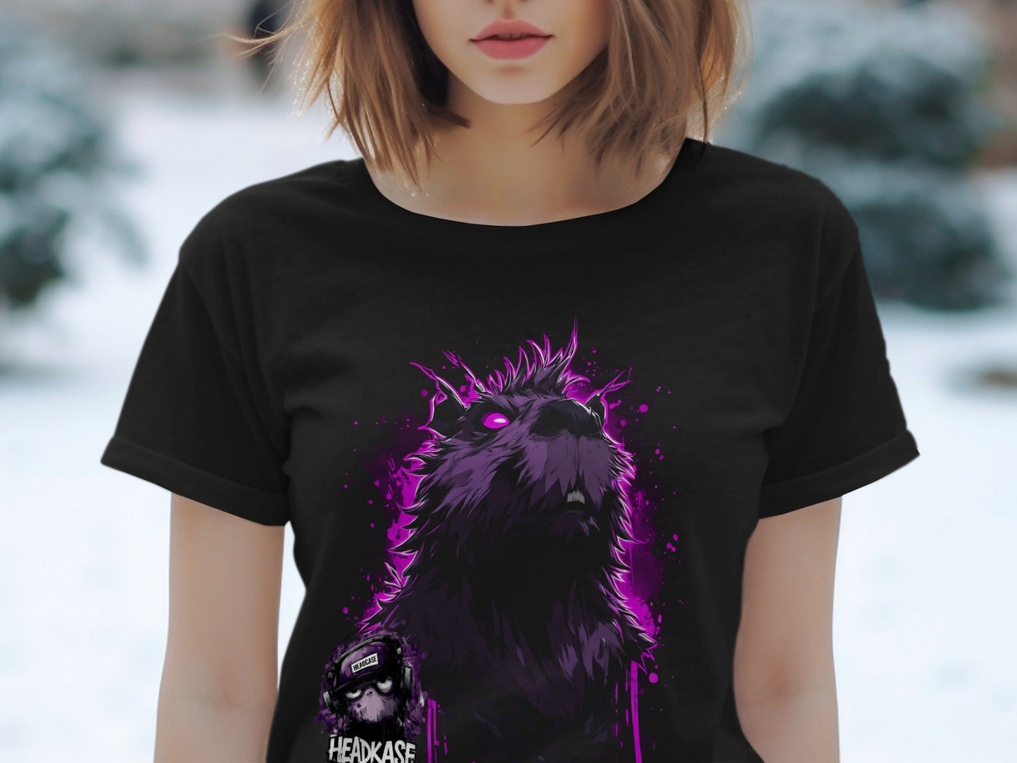 Street Art Fierce Wolf Graphic Mens T-Shirt Sizes S to 5XL - Headcase Crittrz Black T-Shirt - RMA APPAREL - Roclla Media Apparel Store