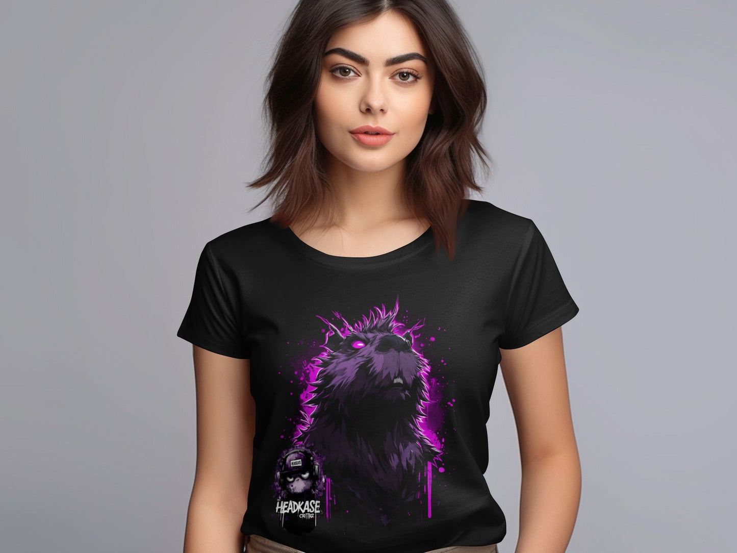 Street Art Fierce Wolf Graphic Mens T-Shirt Sizes S to 5XL - Headcase Crittrz Black T-Shirt - RMA APPAREL - Roclla Media Apparel Store