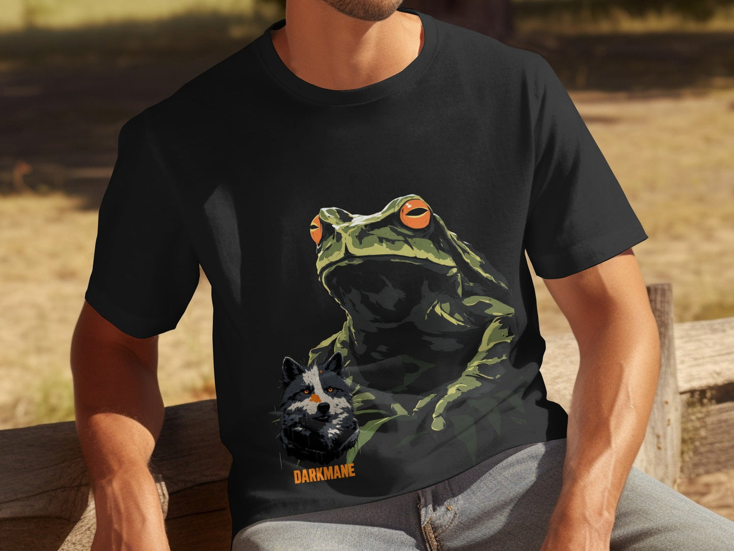 Street Art Frog and Wildlife Sizes S to 5XL Unisex T-Shirt - Darkmane Black T-Shirt - RMA APPAREL - Roclla Media Apparel Store
