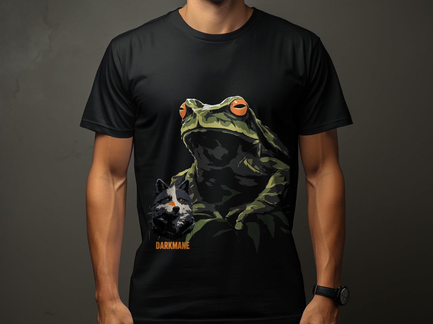 Street Art Frog and Wildlife Sizes S to 5XL Unisex T-Shirt - Darkmane Black T-Shirt - RMA APPAREL - Roclla Media Apparel Store