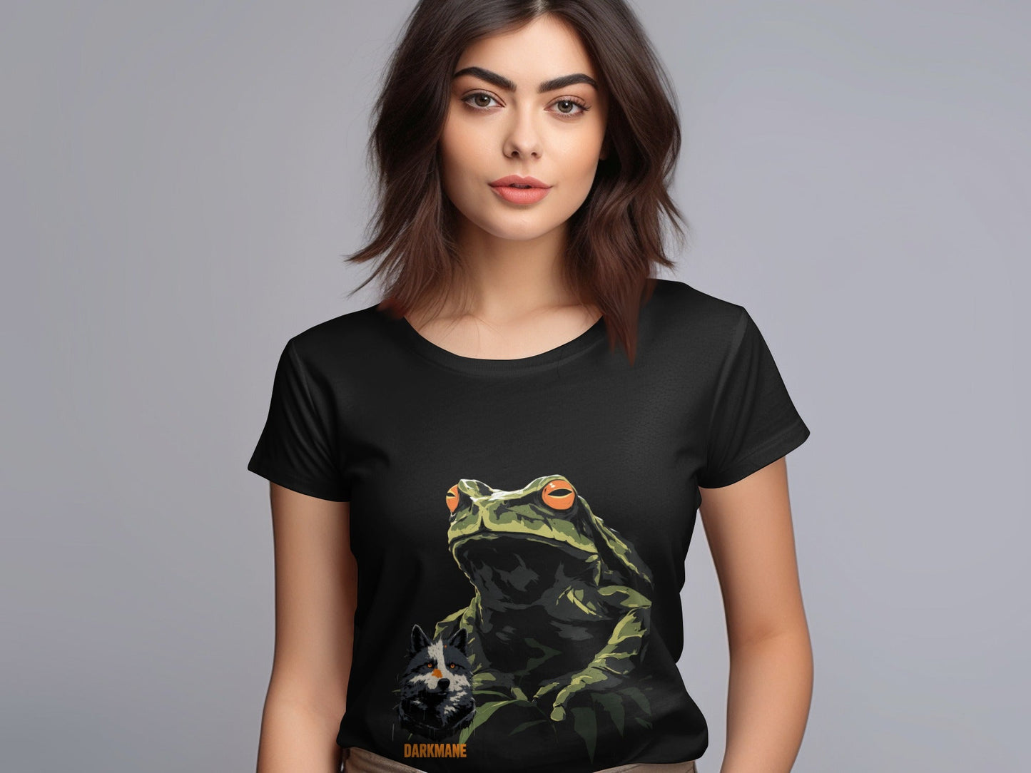 Street Art Frog and Wildlife Sizes S to 5XL Unisex T-Shirt - Darkmane Black T-Shirt - RMA APPAREL - Roclla Media Apparel Store