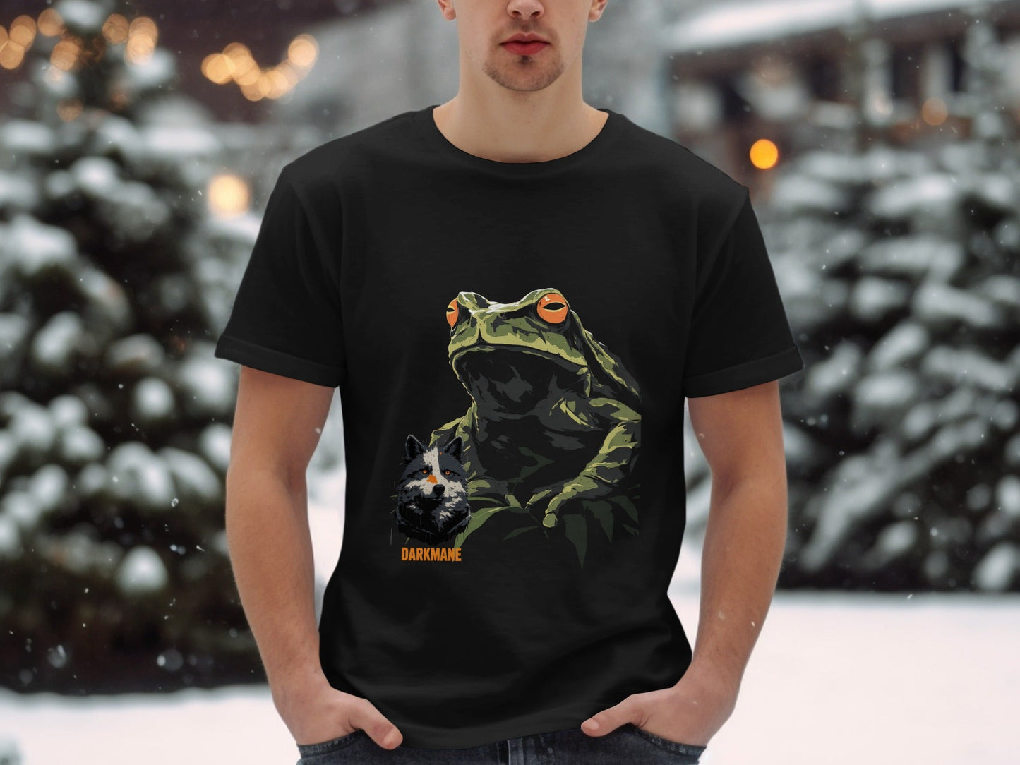 Street Art Frog and Wildlife Sizes S to 5XL Unisex T-Shirt - Darkmane Black T-Shirt - RMA APPAREL - Roclla Media Apparel Store