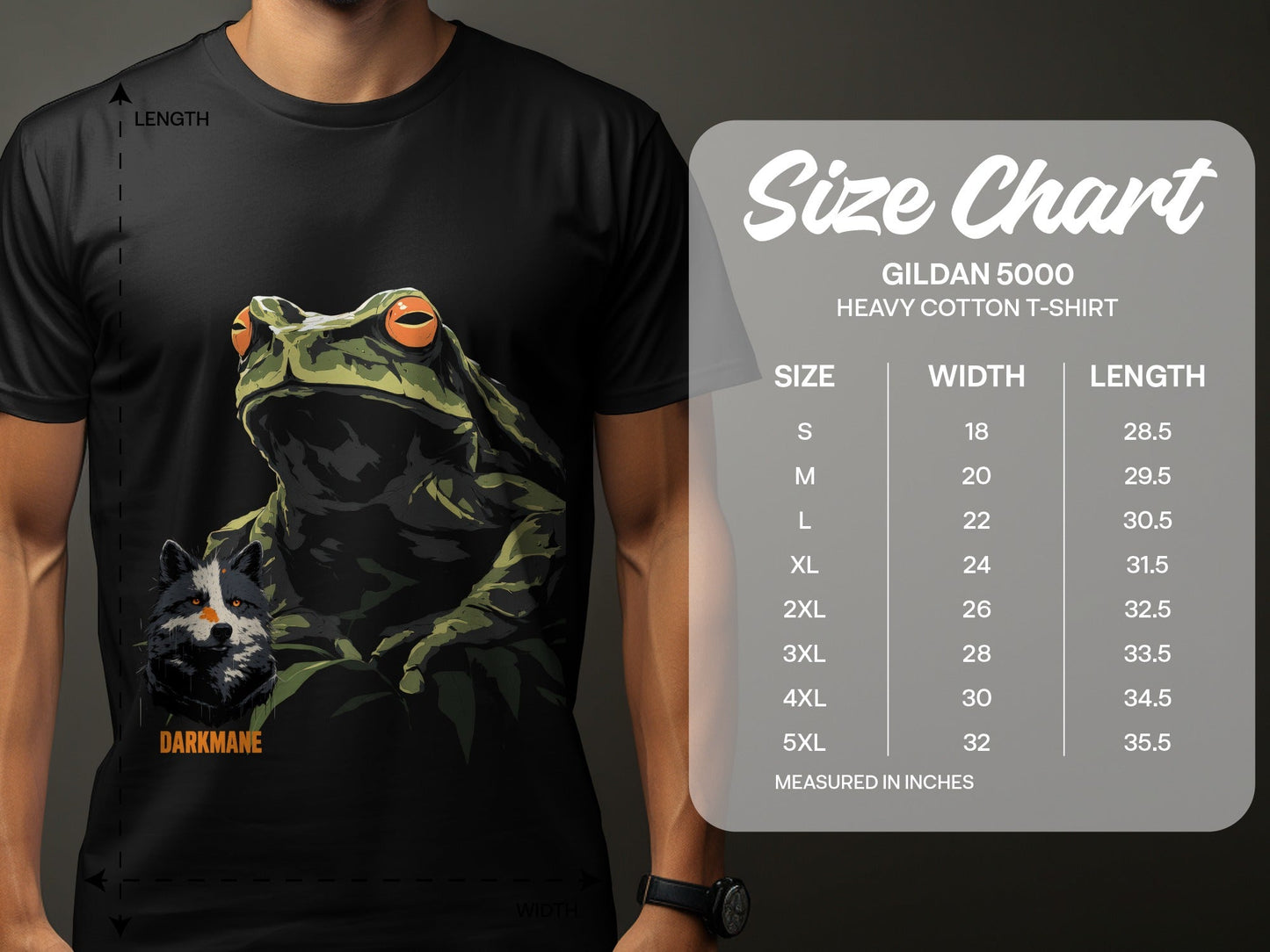 Street Art Frog and Wildlife Sizes S to 5XL Unisex T-Shirt - Darkmane Black T-Shirt - RMA APPAREL - Roclla Media Apparel Store