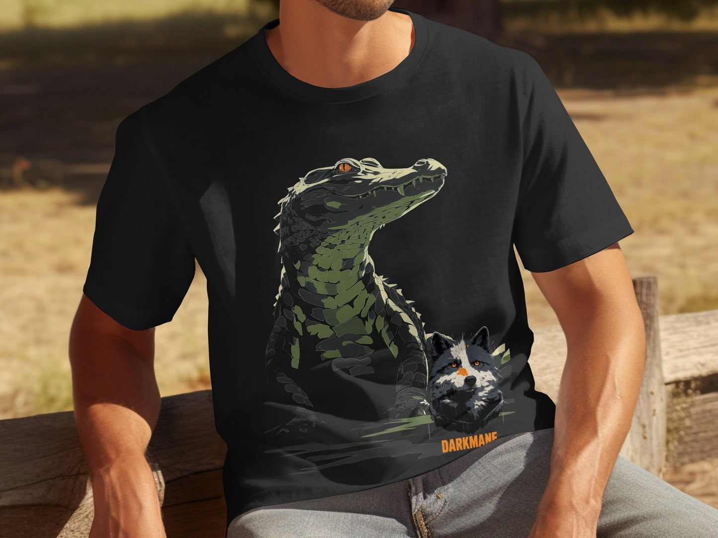 Street Art Gator And Wildlife Illustration Unisex T-Shirt - Darkmane Black T-Shirt - RMA APPAREL - Roclla Media Apparel Store
